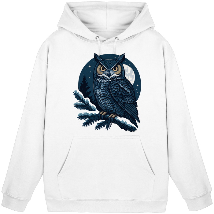 Arvenzo Night Watch hoodie in Arctic White, front view of a unisex casual hoodie with a simple design and soft fabric.