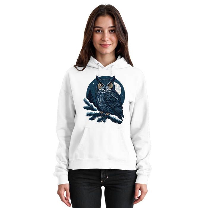 Arvenzo Night Watch hoodie in Arctic White, front view showing unisex hoodie with simple design and soft fabric.