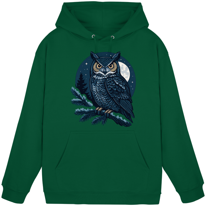 Arvenzo Night Watch hoodie in bottle green, front view, unisex casual hoodie with a simple design and comfortable fit.