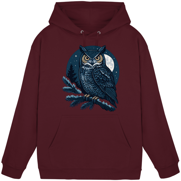 Front view of Arvenzo Night Watch hoodie in burgundy, unisex hoodie with a simple design and comfortable fit.