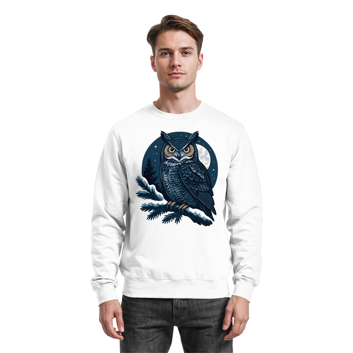 Arvenzo Night Watch sweatshirt in arctic white, front view showing a classic crewneck design and soft fabric texture.