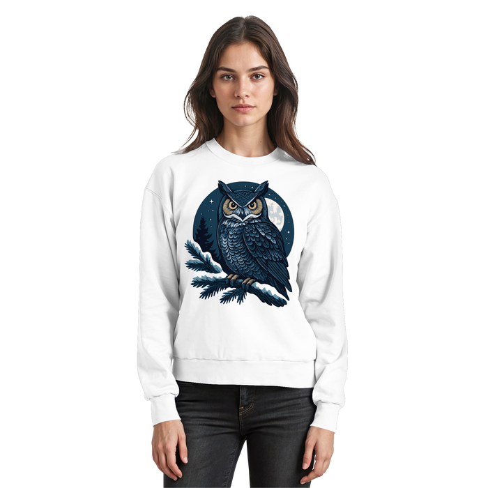 Arvenzo Night Watch sweatshirt in Arctic White, front view showing simple crewneck design and soft cotton fabric.