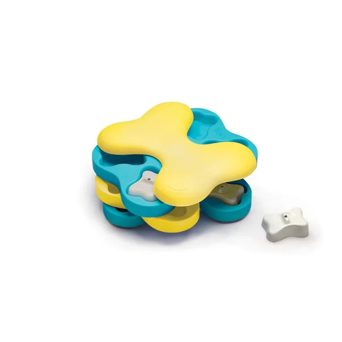 Nina Ottosson Dog Tornado puzzle in blue and yellow with bone covers