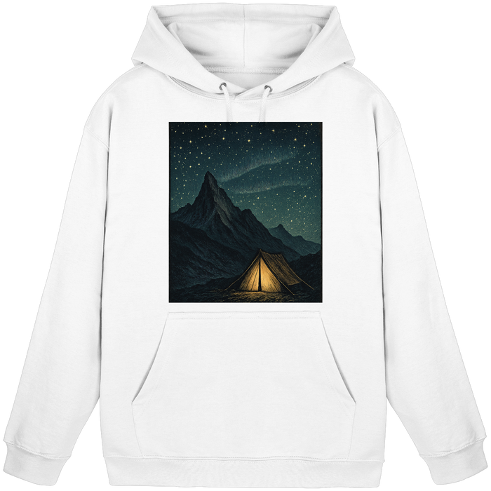 Arvenzo North Light Hoodie in Arctic White, front view, unisex casual hoodie with a simple design and comfortable fit.