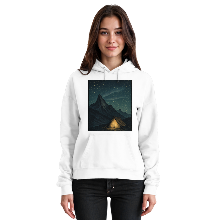 Arvenzo North Light Hoodie in Arctic White, front view, unisex casual hoodie with a simple design and comfortable fit.