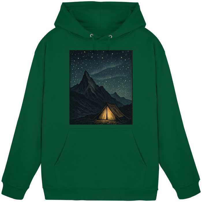 Arvenzo North Light unisex hoodie in bottle green, front view showing simple design and soft fabric.