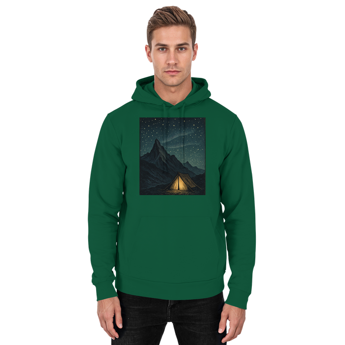Arvenzo North Light hoodie in bottle green, front view, unisex design with a comfortable fit and minimalist style.
