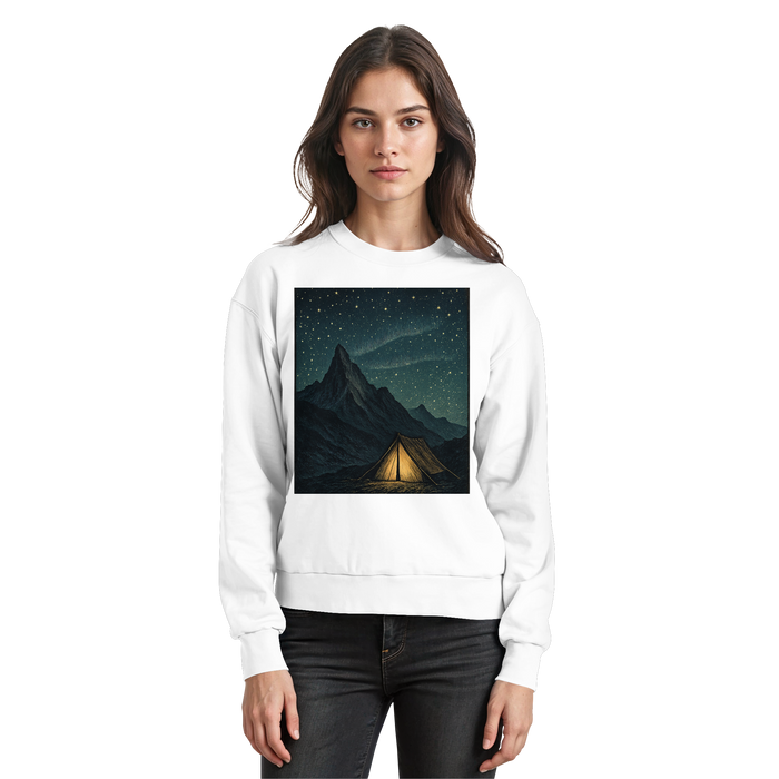 Arvenzo North Light sweatshirt in Arctic White, front view showcasing casual, comfortable design and soft fabric.