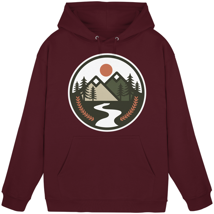 Burgundy Arvenzo Open Ground unisex hoodie with front design, casual fit, and soft fabric for comfortable everyday wear.