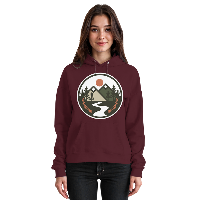 Front view of Arvenzo Open Ground unisex burgundy hoodie with a classic fit and simple design.