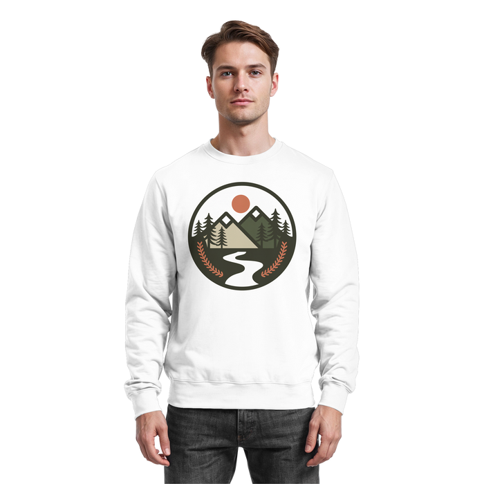 Arvenzo Open Ground sweatshirt in Arctic White, front view showing classic crewneck design and soft fabric texture.