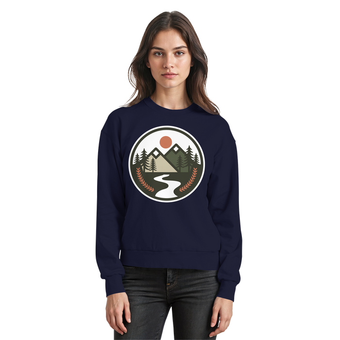 Arvenzo Open Ground navy sweatshirt with a front view, featuring a classic crewneck design and soft cotton fabric.
