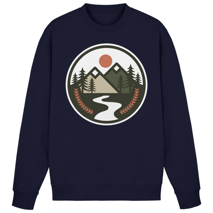 Navy blue Arvenzo Open Ground sweatshirt with a classic crew neck and minimalist design, front view, casual and comfortable fit.