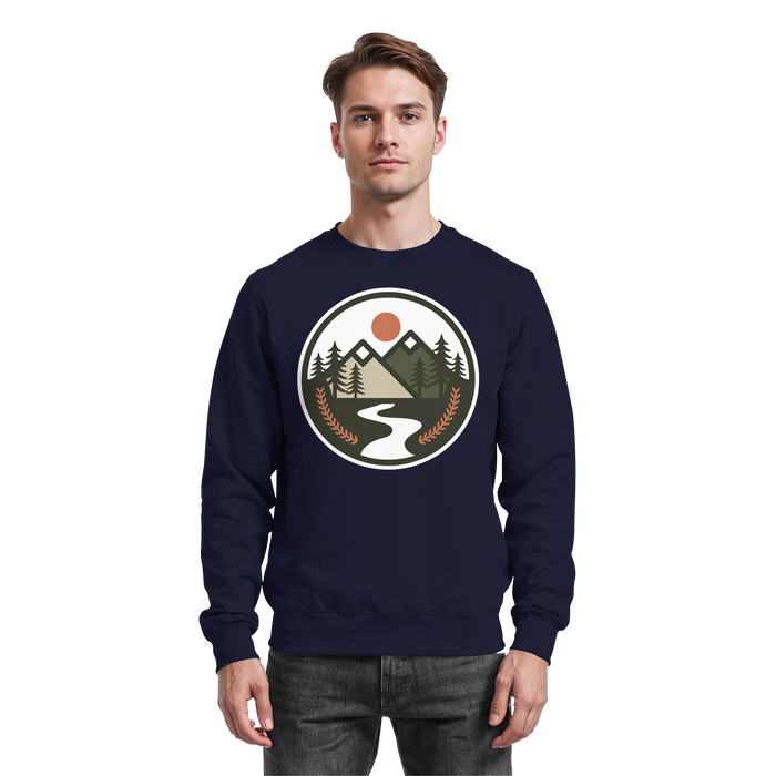 Arvenzo open ground navy sweatshirt showing a front view with a classic crewneck and casual fit.