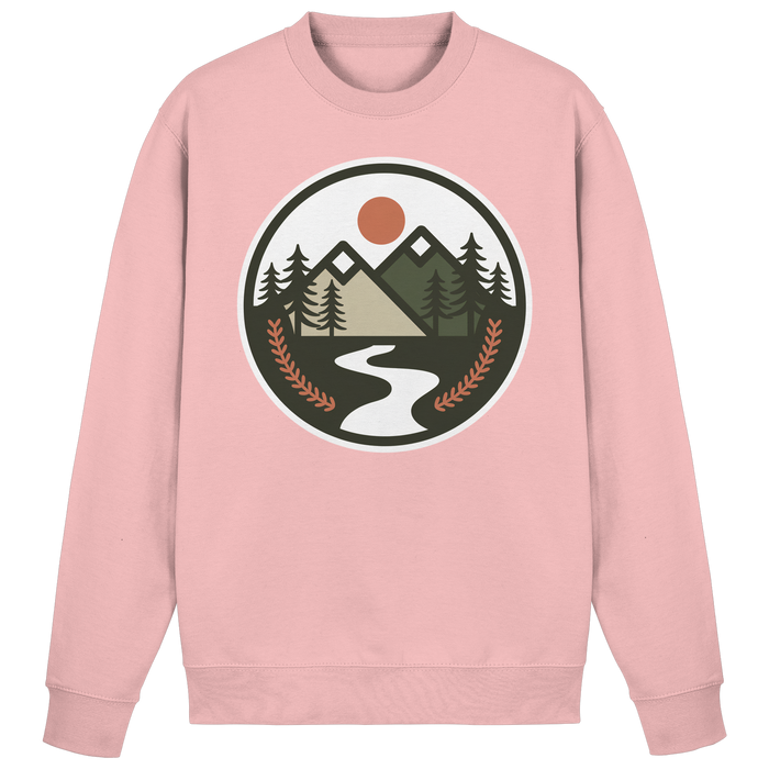 Baby pink Arvenzo Open Ground sweatshirt shown from the front with a simple, classic design and soft fabric.