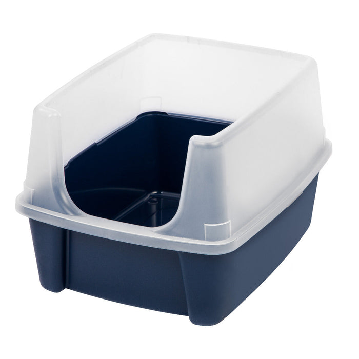 Open-Top Cat Litter Box with Shield, without scoop, Navy - IRIS USA, Inc.