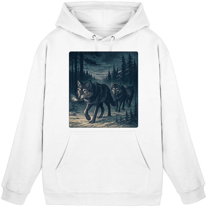 Arvenzo Pack North Hoodie in Arctic White, front view of a basic unisex hoodie with a drawstring hood and soft fabric.