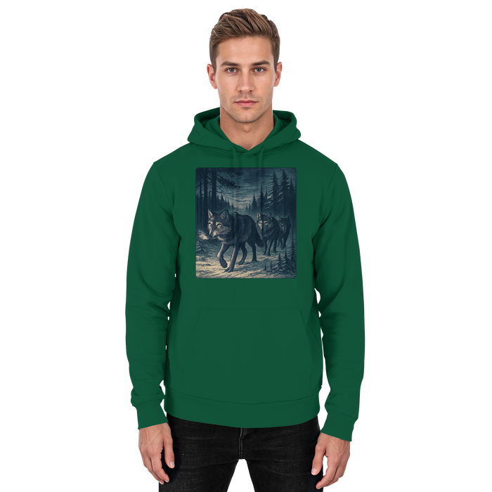 Arvenzo Pack North hoodie in bottle green, front view, unisex hoodie with a simple design, casual and comfortable fit.