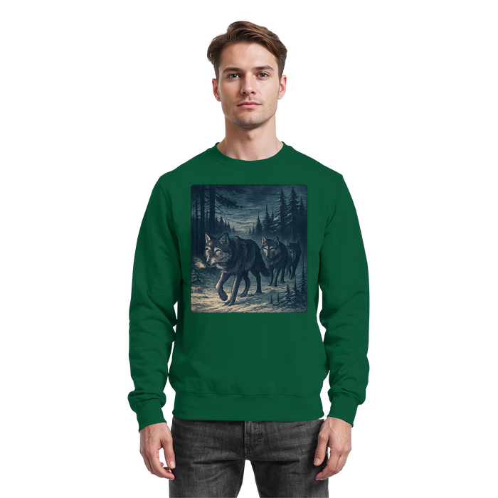 Arvenzo Pack North sweatshirt in bottle green, front view showing a classic crewneck design and soft fabric texture.
