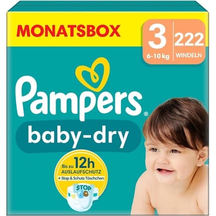 Pampers Babydry Diapers Size 3 222 Count Up To 12 Hours Leak Protection