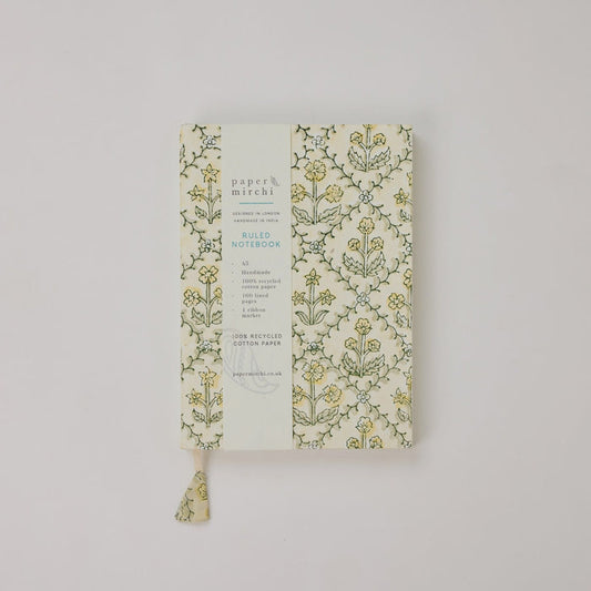 Paper Mirchi A5 Ruled Notebook- Floral Lattice Buttercream - Precious Sparkle