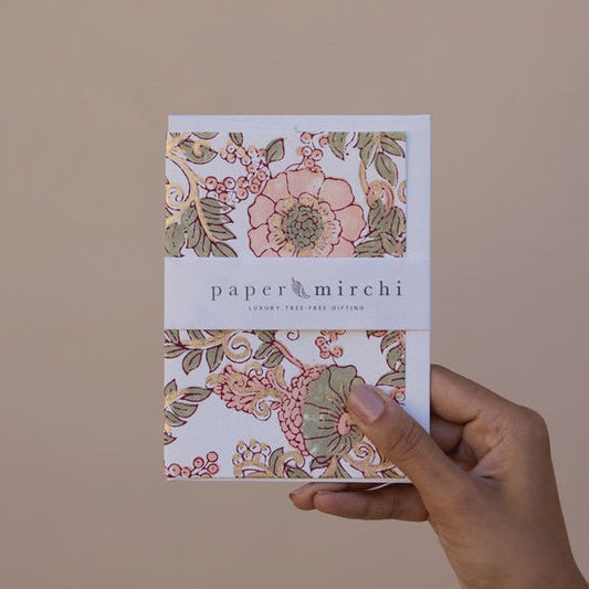 Paper Mirchi Block Printed Card Wild Rose Terracotta - Precious Sparkle
