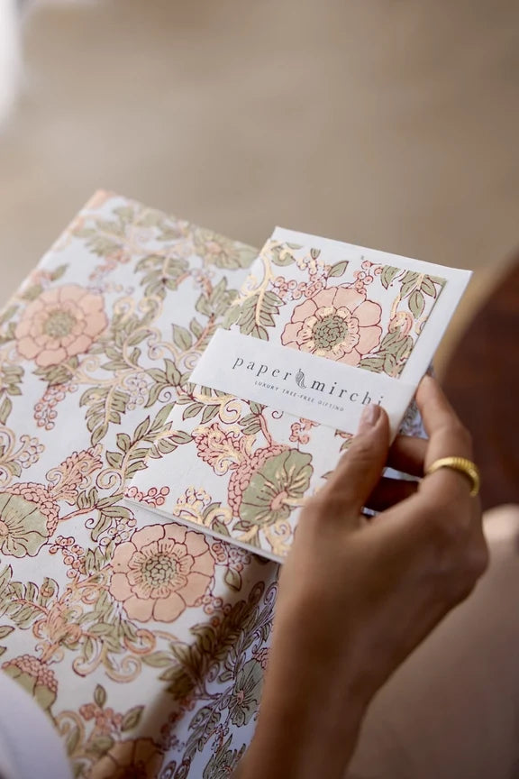 Paper Mirchi Block Printed Card Wild Rose Terracotta - Precious Sparkle