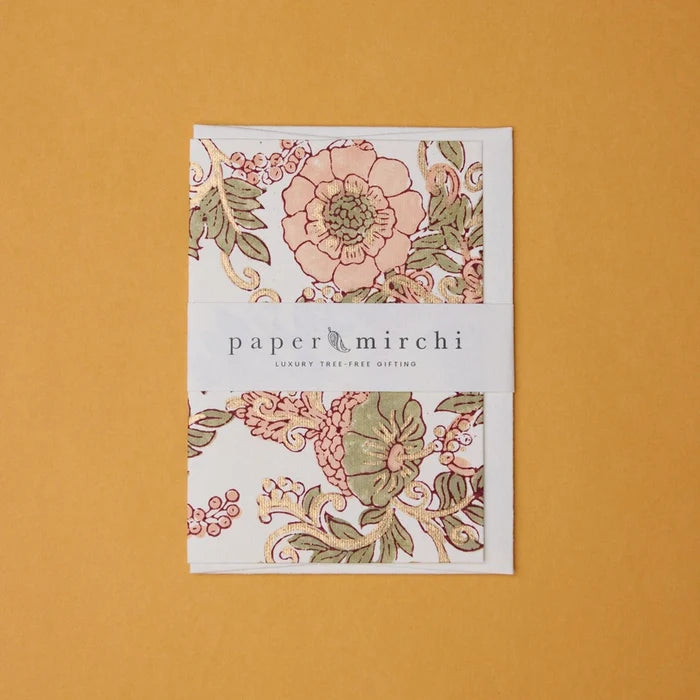 Paper Mirchi Block Printed Card Wild Rose Terracotta - Precious Sparkle