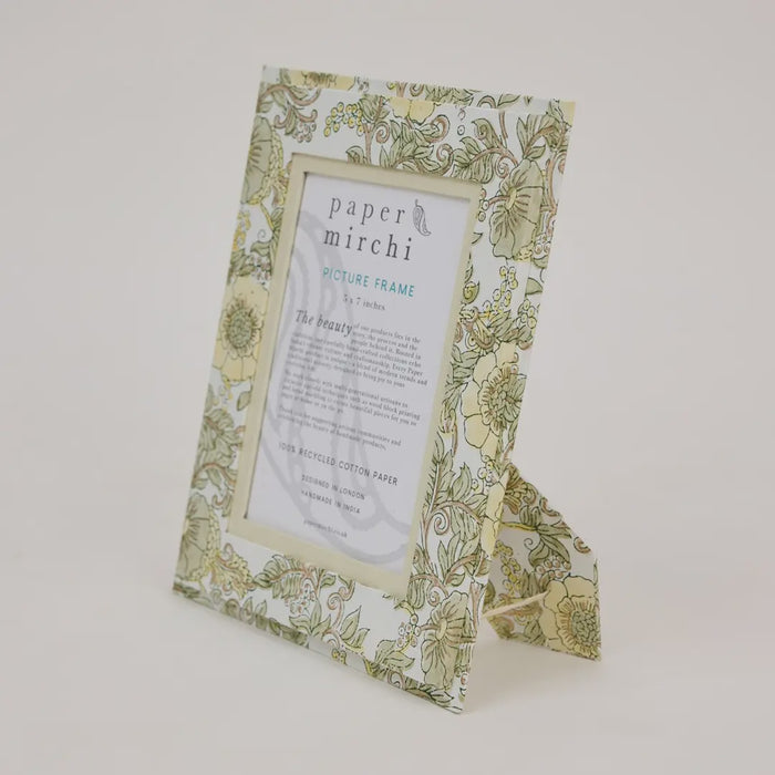 Block Printed Picture Frame 5X7- Wild Rose Butterceam - Precious Sparkle