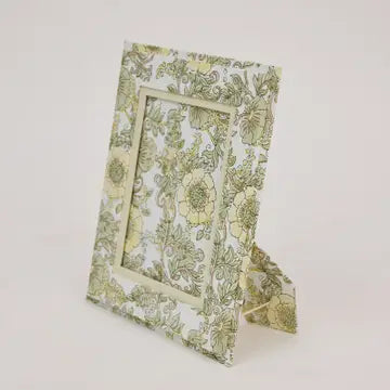 Paper Mirchi Block Printed Picture Frame 5X7- Wild Rose Buttercream - Precious Sparkle