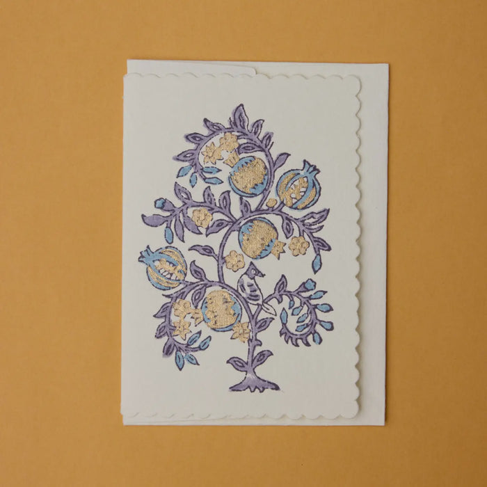 Paper Mirchi Card Hand Block Printed Anaar Lavender - Precious Sparkle
