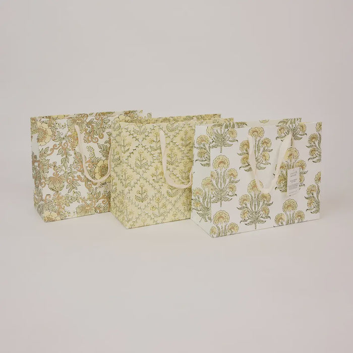 Hand Block Printed Gift Bag Medium Buttercream - Precious Sparkle