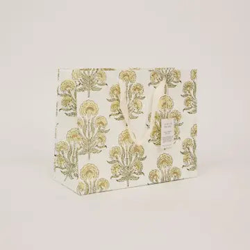 Paper Mirchi Hand Block Printed Gift Bag Medium Buttercream - Precious Sparkle