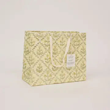 Paper Mirchi Hand Block Printed Gift Bag Medium Buttercream - Precious Sparkle