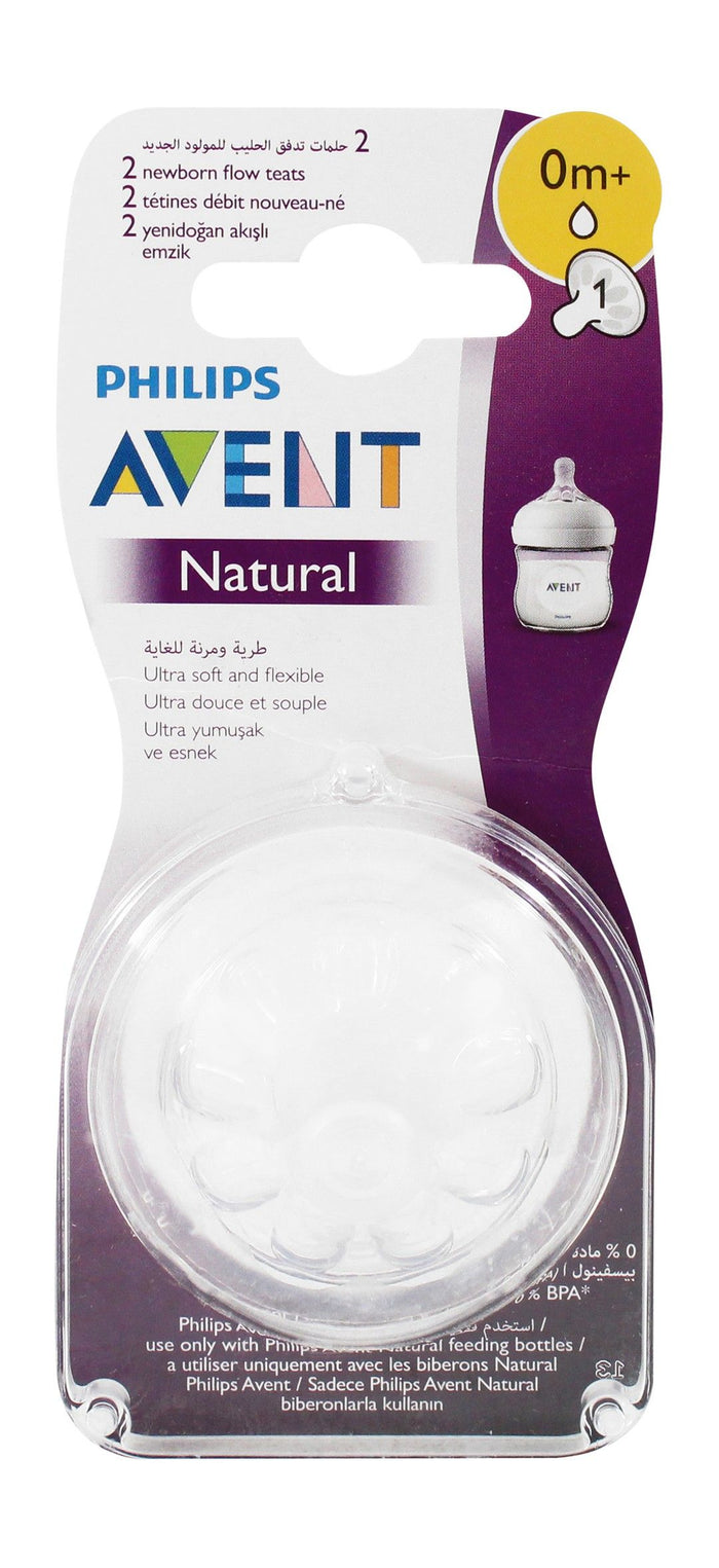 Philips Avent Natural Ultra Soft & Flexible Newborn Flow Teats (0+ Months), 2 Pieces - Makkah Pharmacy