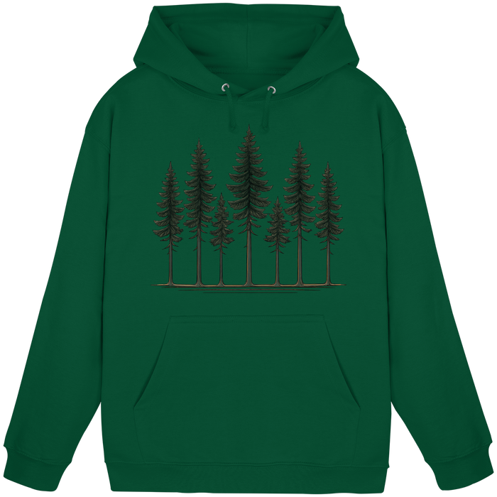 Unisex Pine Dusk Hoodie by Arvenzo in bottle green, front view showing soft fabric and relaxed fit.