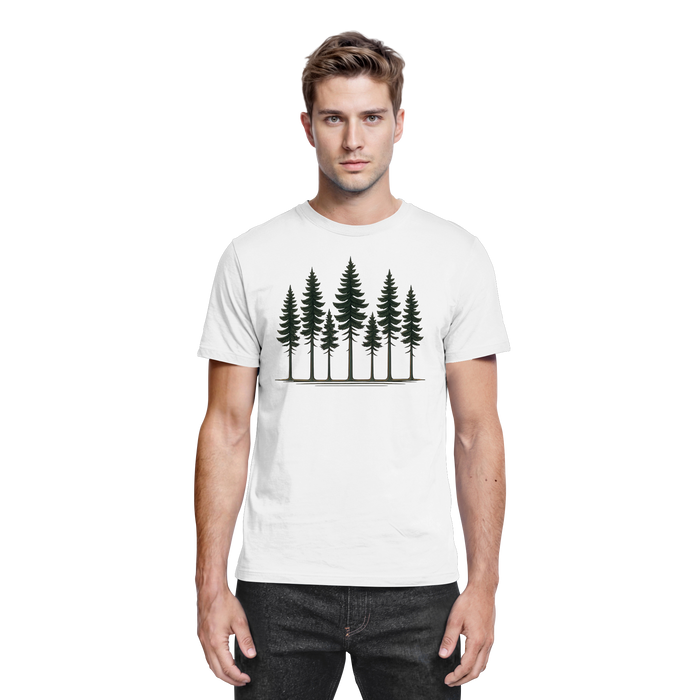 Front view of a white Arvenzo Pine Dusk unisex shirt with a clean, stylish design.