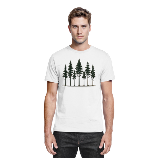 Front view of a white Arvenzo Pine Dusk unisex shirt with a clean, stylish design.