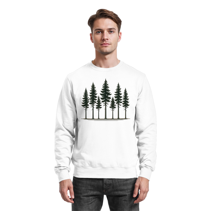 Arvenzo Pine Dusk Sweatshirt in Arctic White, front view showing classic crewneck design and soft cotton fabric.