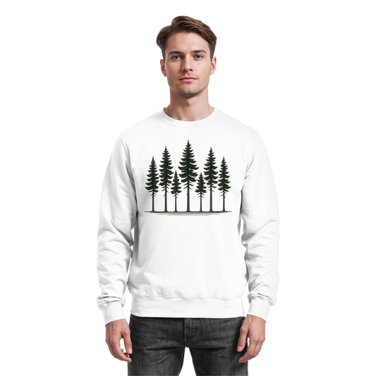 Arvenzo Pine Dusk Sweatshirt in Arctic White, front view showing classic crewneck design and soft cotton fabric.