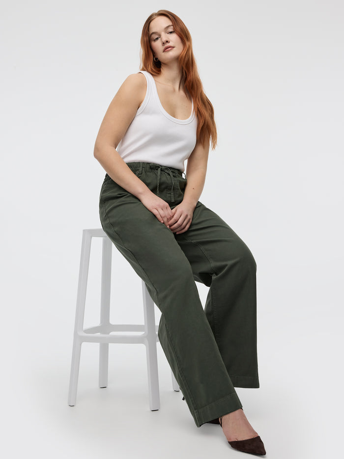 Pull-On High-Rise Linen-Blend Pant
