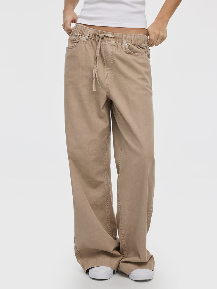 Pull-On High-Rise Linen-Blend Pant