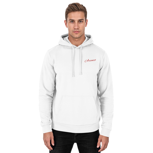 Arvenzo Pure Ground Hoodie in Arctic White, front view of a unisex hoodie with a simple, clean design and soft fabric.