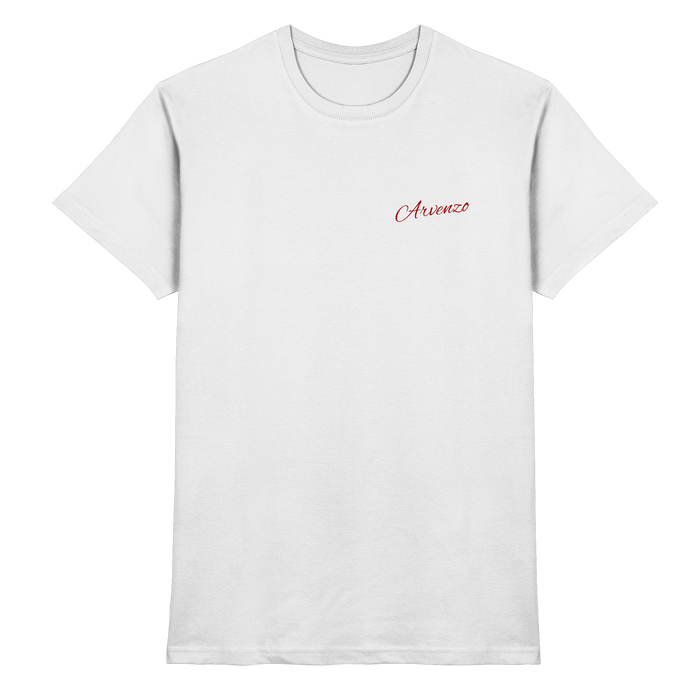 Unisex white Pure Ground shirt by Arvenzo showing the front view with a classic fit and clean design.
