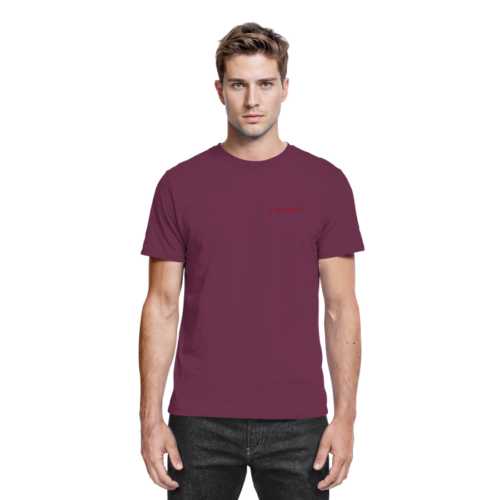 Front view of Arvenzo unisex Pure Ground shirt in burgundy, showcasing the premium fabric and classic fit.