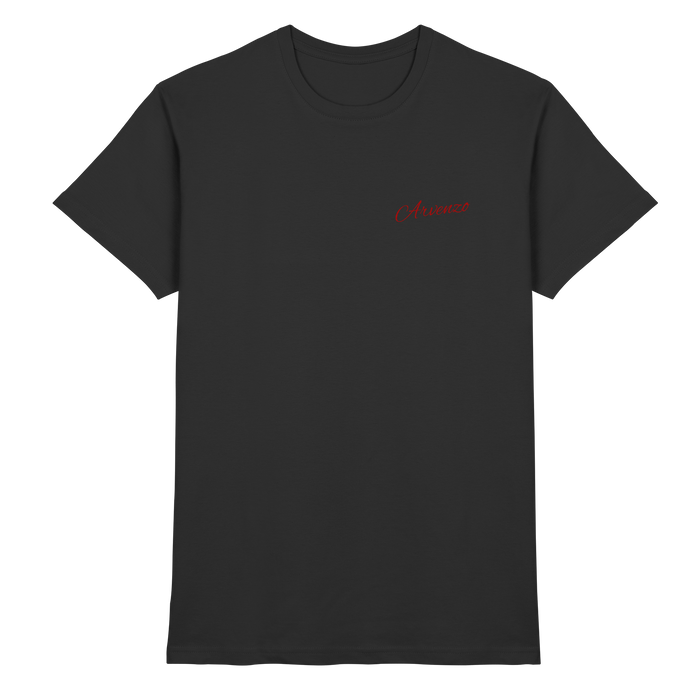Black unisex Pure Ground shirt by Arvenzo, featuring a clean front design and a comfortable fit, shown from the front view.