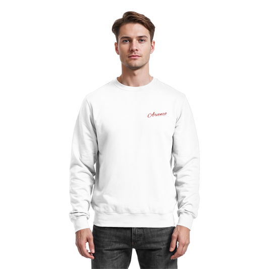 Arvenzo Pure Ground sweatshirt in Arctic White, front view showing classic crewneck design and soft fabric texture.