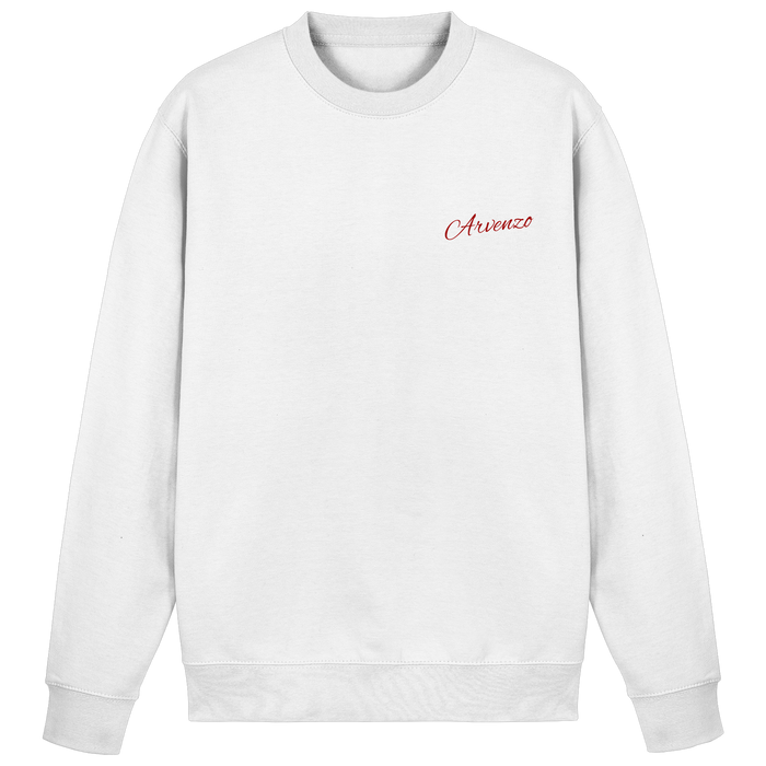 Arvenzo pure ground sweatshirt in arctic white, front view showing a classic crewneck and soft fabric.