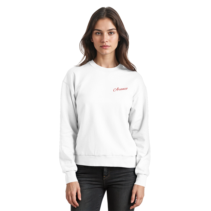 Arvenzo Pure Ground sweatshirt in Arctic White, front view showing a classic crewneck design and soft fabric texture.
