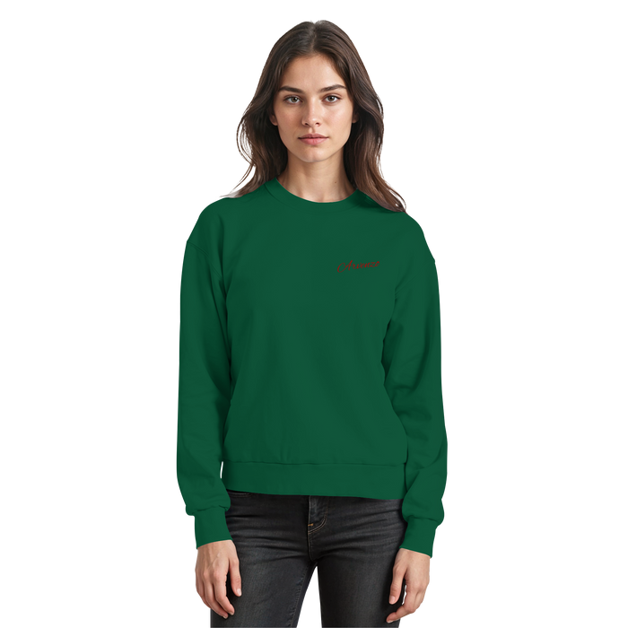 Arvenzo Pure Ground Sweatshirt in bottle green, front view showing classic crew neck and soft cotton fabric.